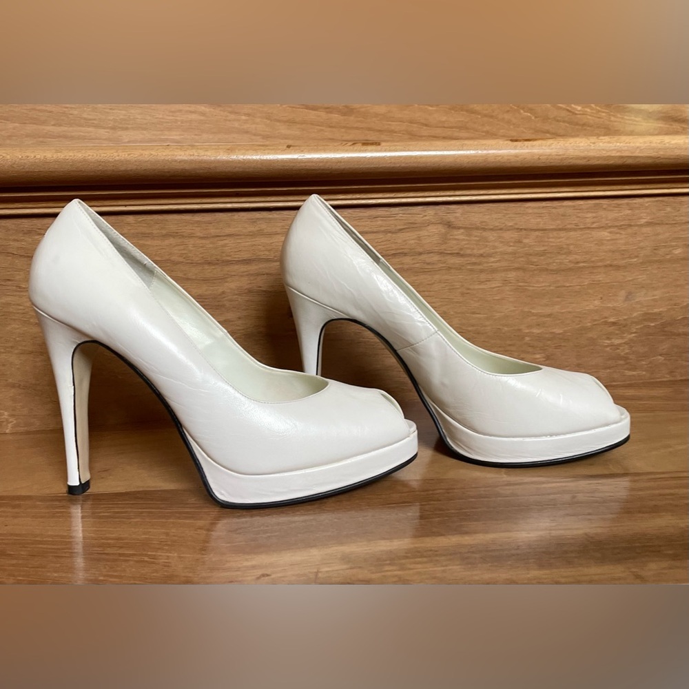Leather Peep Toe Heels - Size 6.5